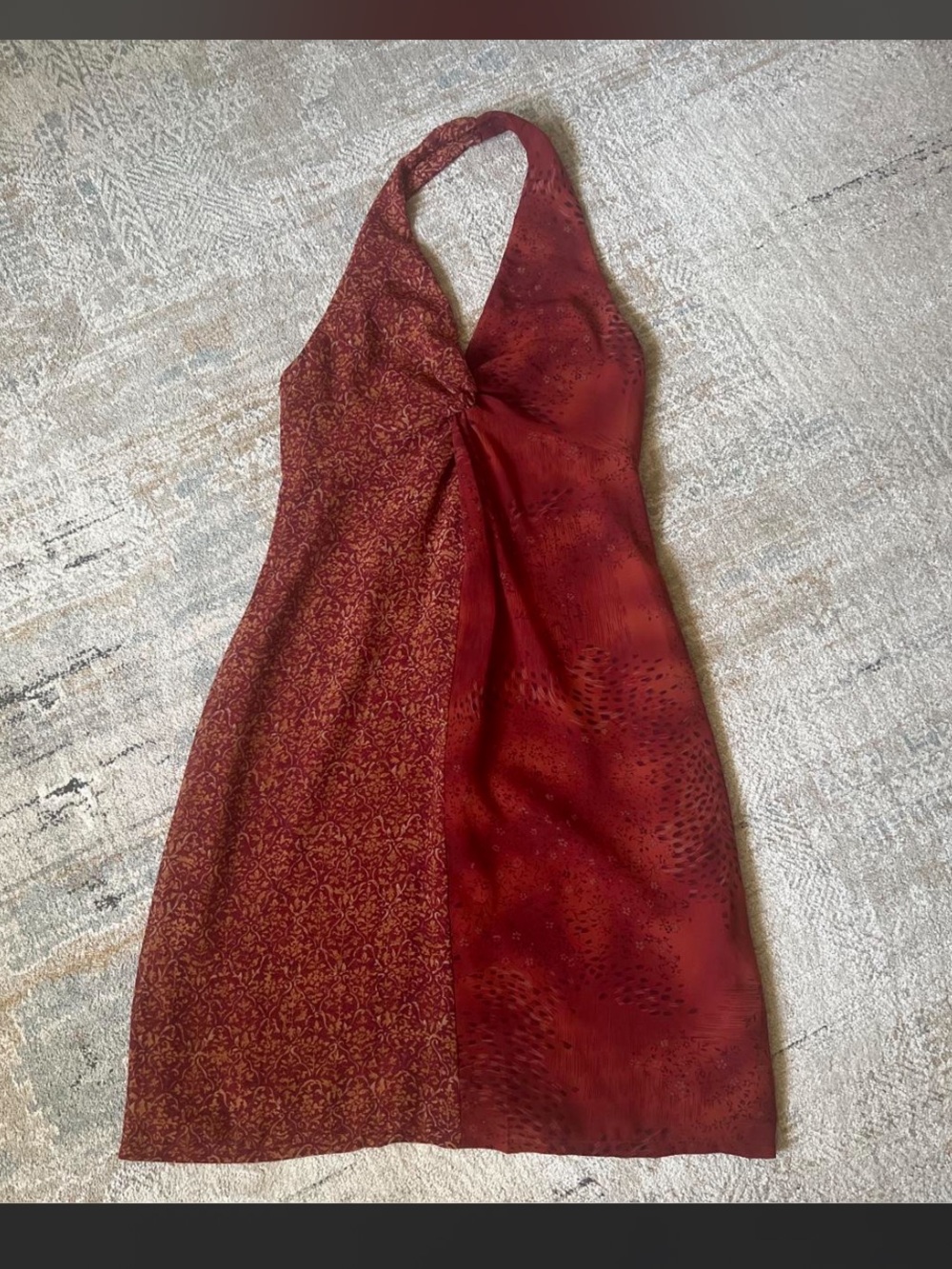 Women's Halter Dress Laundry By Shelli Segal Red Burnt Orange Maroon Floral Sz 6